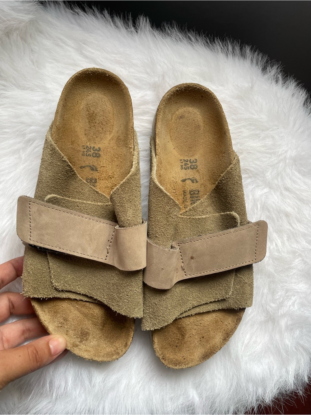 Birkenstock Suede Slide Sandals in Taupe